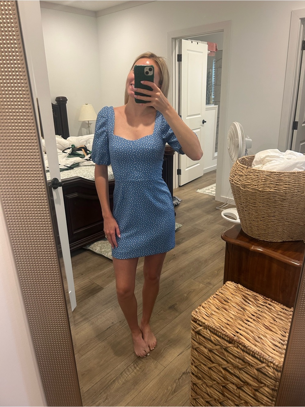 French Connection Blue Mini Dress with White Polka Dots
